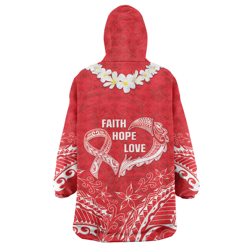 Heart Health Support Wearable Blanket Hoodie Polynesian Red Ribbon