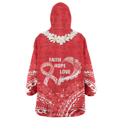 Heart Health Support Wearable Blanket Hoodie Polynesian Red Ribbon