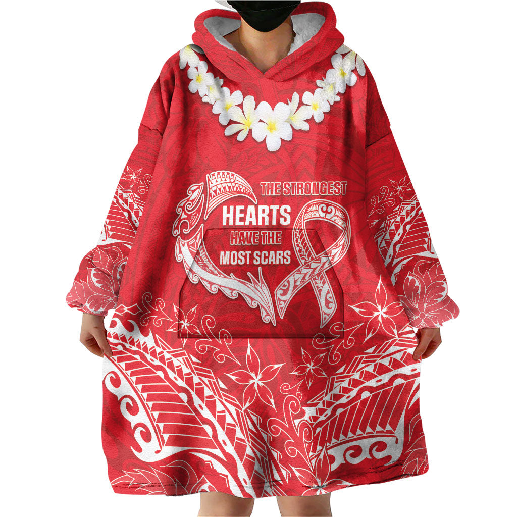 Heart Health Support Wearable Blanket Hoodie Polynesian Red Ribbon
