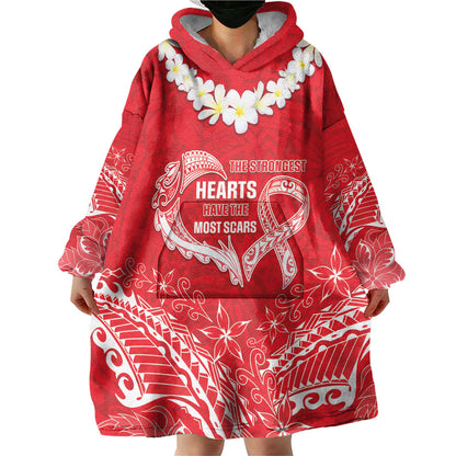 Heart Health Support Wearable Blanket Hoodie Polynesian Red Ribbon