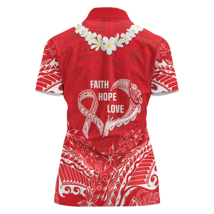 Heart Health Support Women Polo Shirt Polynesian Red Ribbon