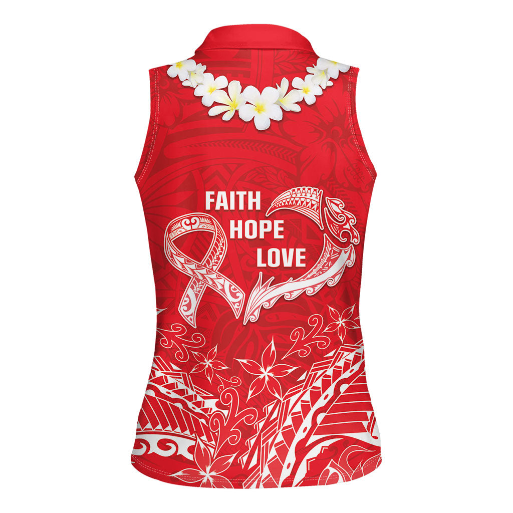 Heart Health Support Women Sleeveless Polo Shirt Polynesian Red Ribbon