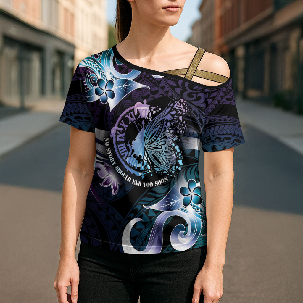 Personalised Polynesia Suicide Prevention Cross Shoulder Shirt No Story Should End Too Soon