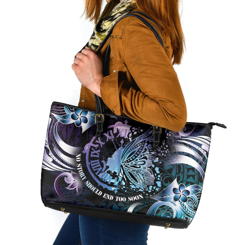Polynesia Suicide Prevention Leather Tote Bag No Story Should End Too Soon