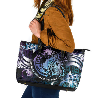 Polynesia Suicide Prevention Leather Tote Bag No Story Should End Too Soon