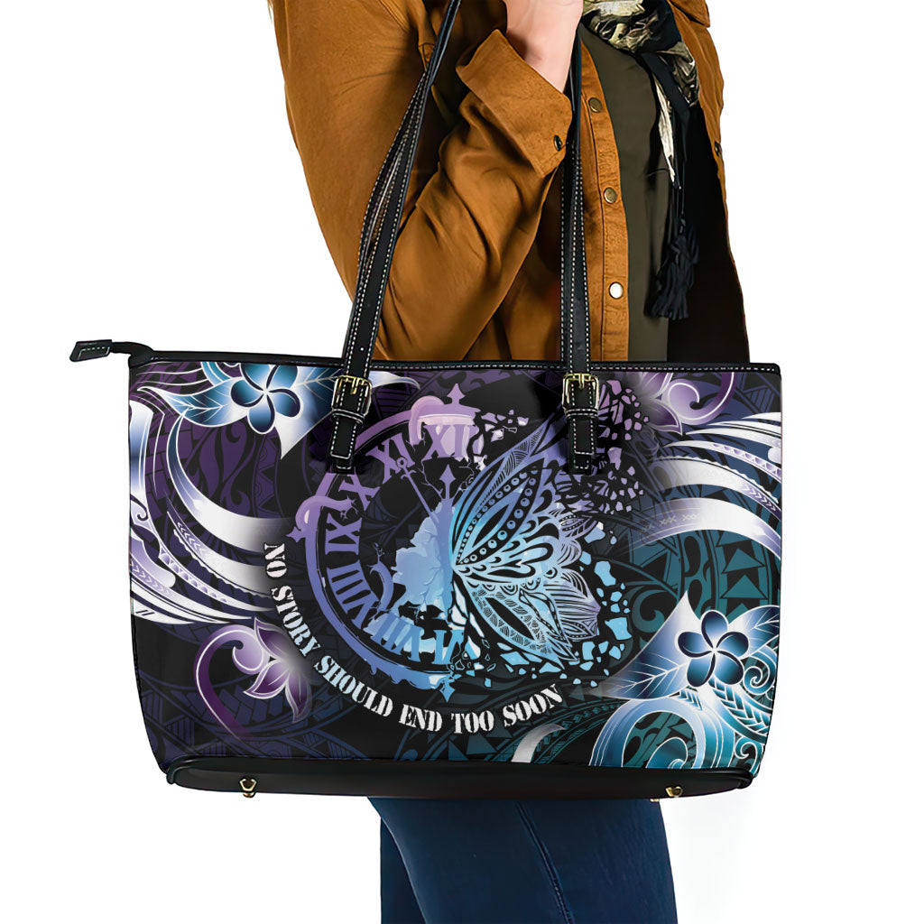 Polynesia Suicide Prevention Leather Tote Bag No Story Should End Too Soon