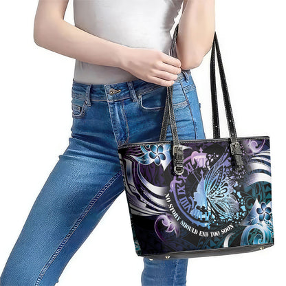 Polynesia Suicide Prevention Leather Tote Bag No Story Should End Too Soon