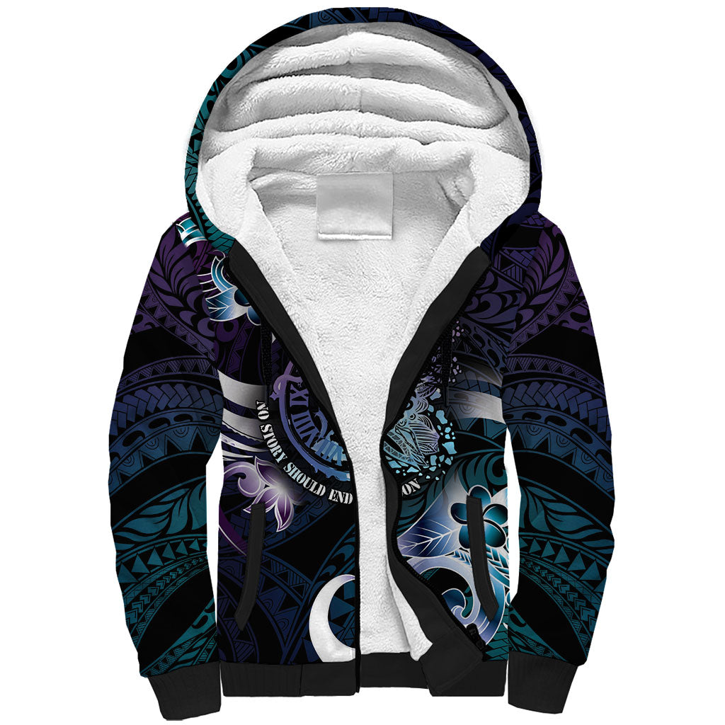 Personalised Polynesia Suicide Prevention Sherpa Hoodie No Story Should End Too Soon