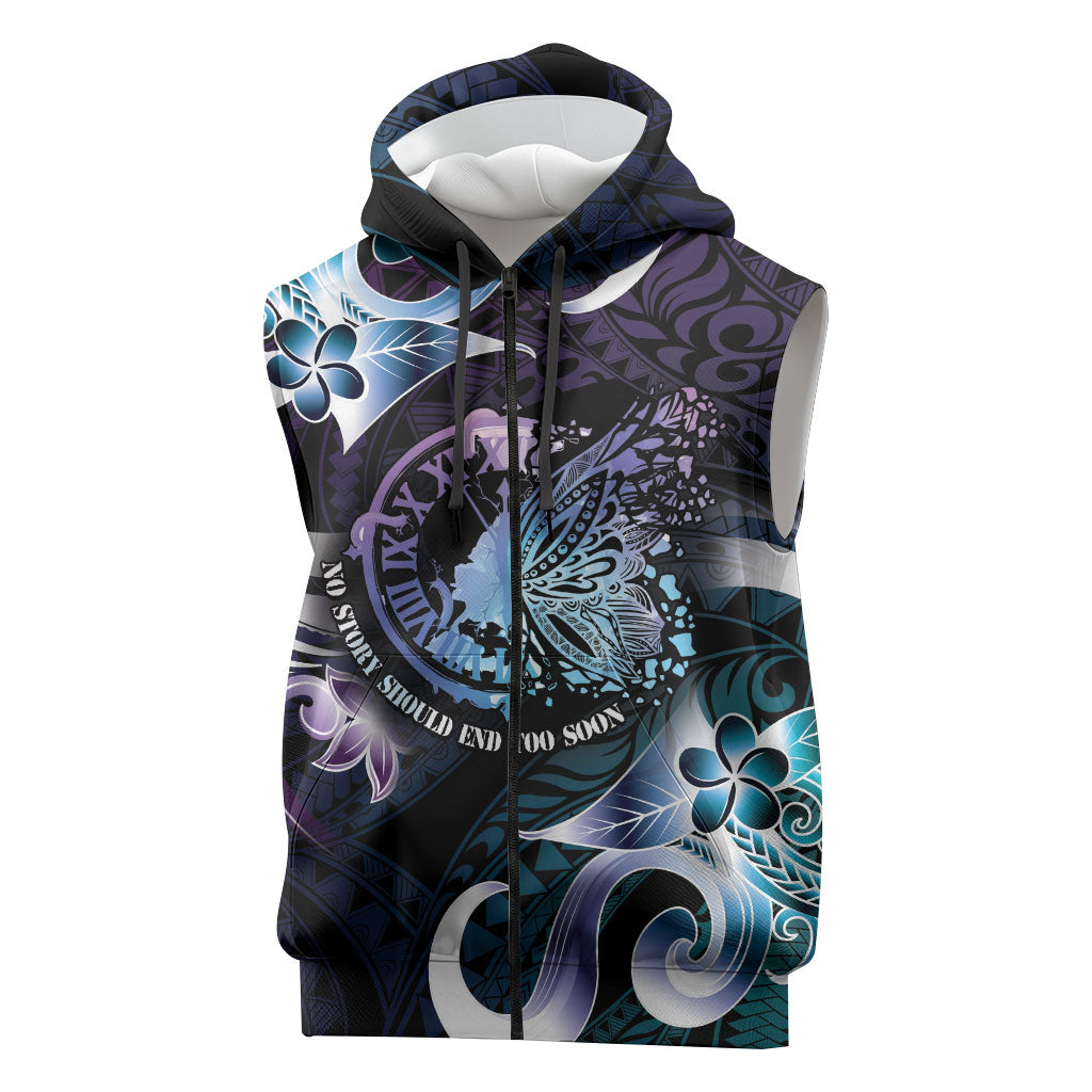 Personalised Polynesia Suicide Prevention Sleeveless Zip Hoodie No Story Should End Too Soon