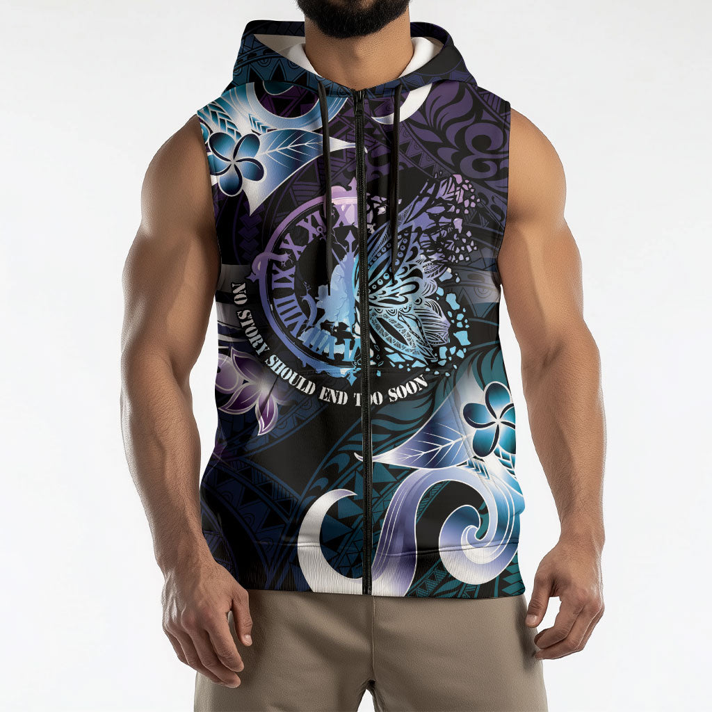 Personalised Polynesia Suicide Prevention Sleeveless Zip Hoodie No Story Should End Too Soon
