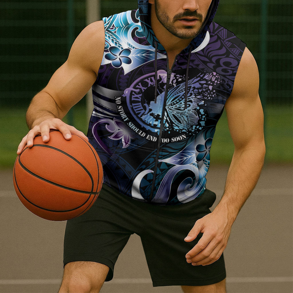 Personalised Polynesia Suicide Prevention Sleeveless Zip Hoodie No Story Should End Too Soon