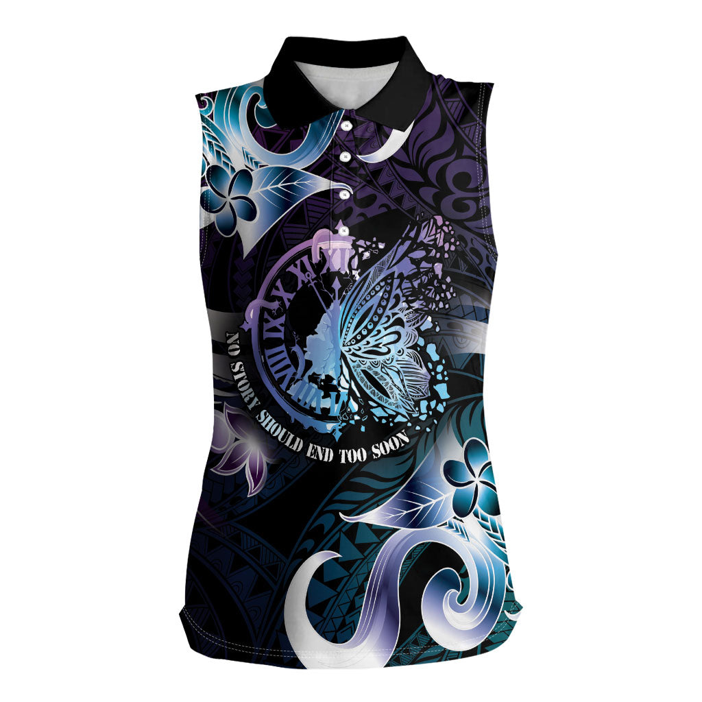 Personalised Polynesia Suicide Prevention Women Sleeveless Polo Shirt No Story Should End Too Soon