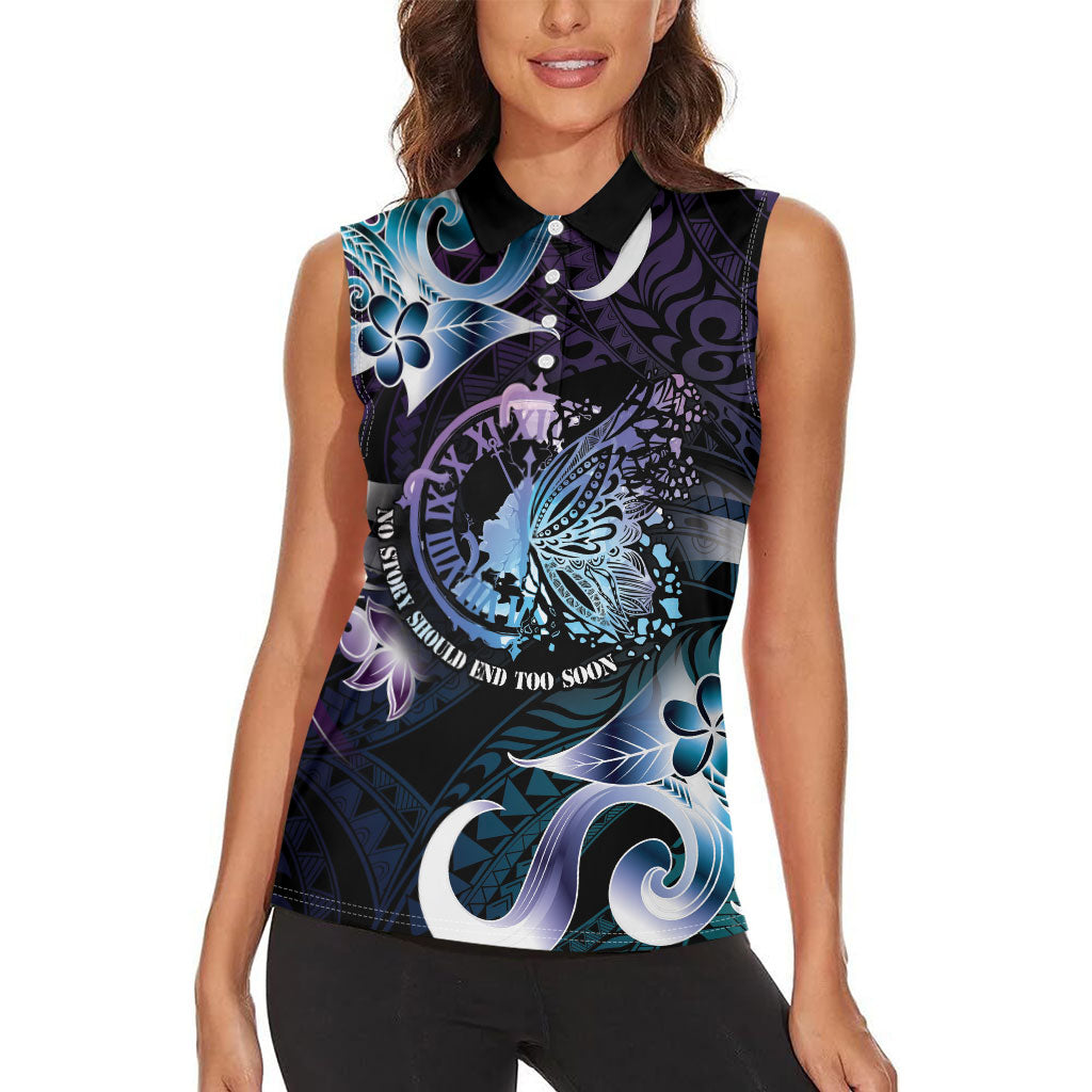 Personalised Polynesia Suicide Prevention Women Sleeveless Polo Shirt No Story Should End Too Soon