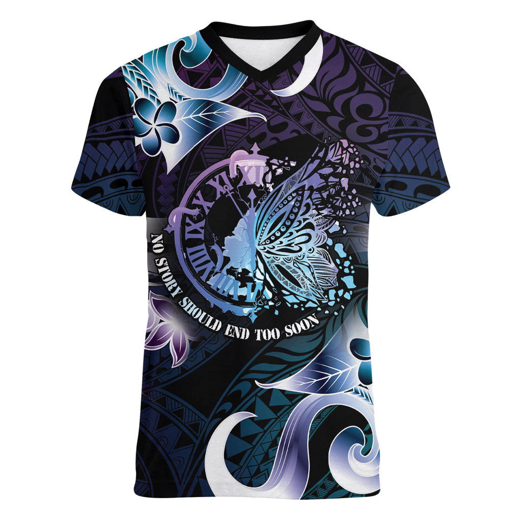 Personalised Polynesia Suicide Prevention Women V-Neck T-Shirt No Story Should End Too Soon