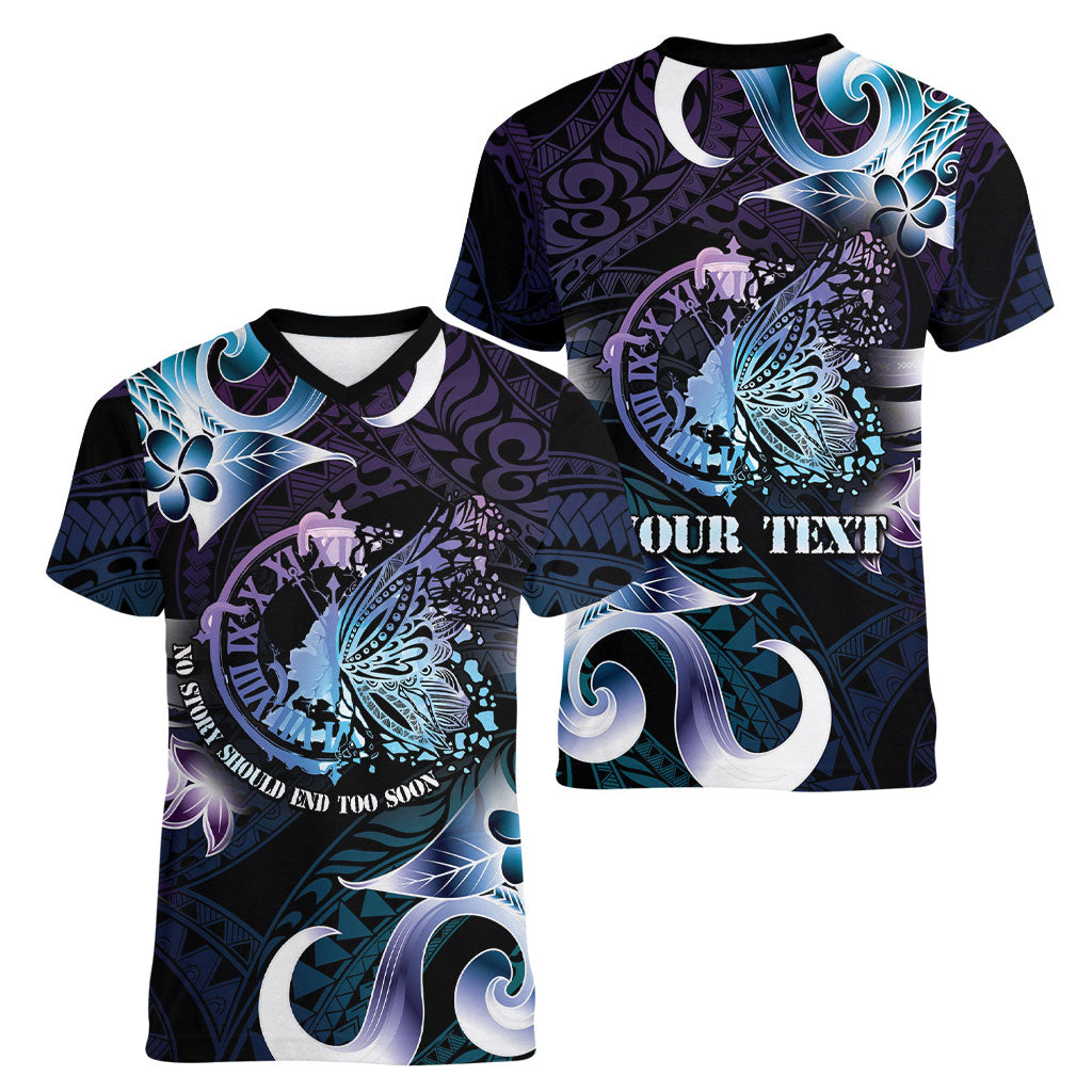 Personalised Polynesia Suicide Prevention Women V-Neck T-Shirt No Story Should End Too Soon