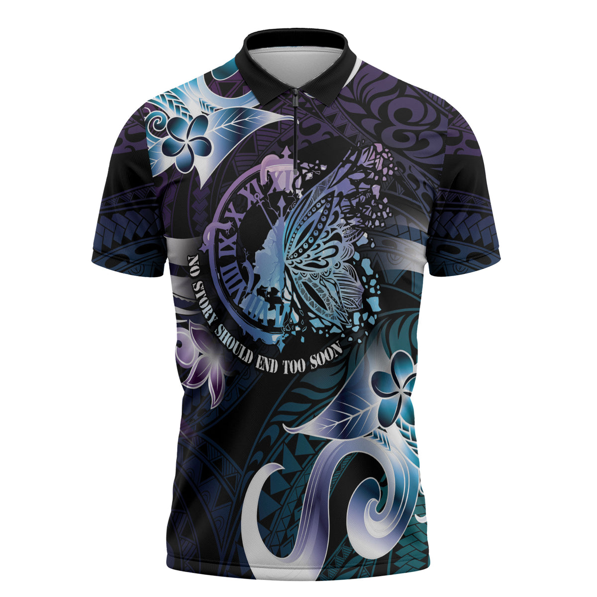 Personalised Polynesia Suicide Prevention Zipper Polo Shirt No Story Should End Too Soon