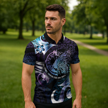 Personalised Polynesia Suicide Prevention Zipper Polo Shirt No Story Should End Too Soon