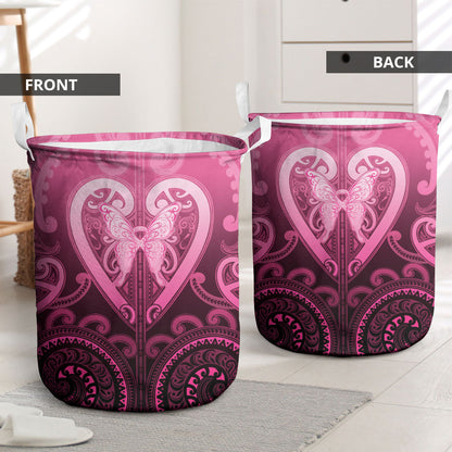 Aotearoa Breast Cancer Laundry Basket Maori Tribal Pattern
