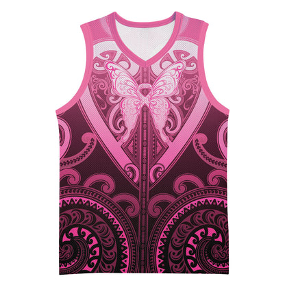 Aotearoa Breast Cancer Basketball Jersey Maori Tribal Pattern