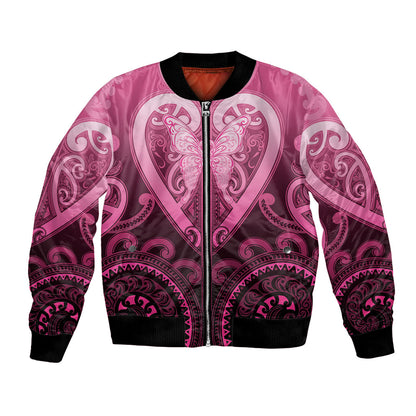 Aotearoa Breast Cancer Bomber Jacket Maori Tribal Pattern