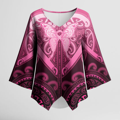 Aotearoa Breast Cancer Kimono Sleeve Blouse Maori Tribal Pattern