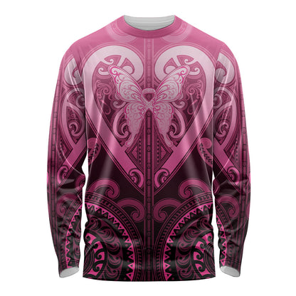 Aotearoa Breast Cancer Long Sleeve Shirt Maori Tribal Pattern