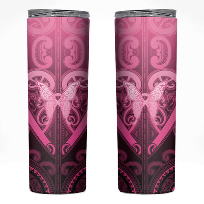 Aotearoa Breast Cancer Skinny Tumbler Maori Tribal Pattern
