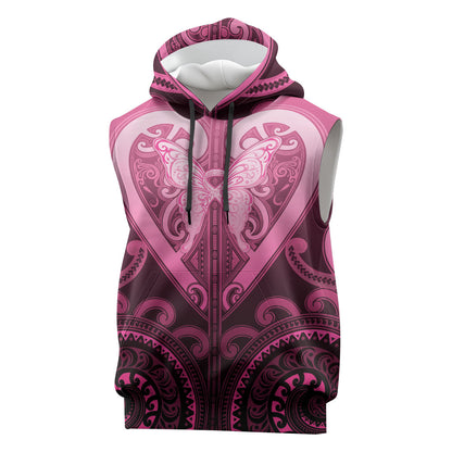 Aotearoa Breast Cancer Sleeveless Hoodie Maori Tribal Pattern