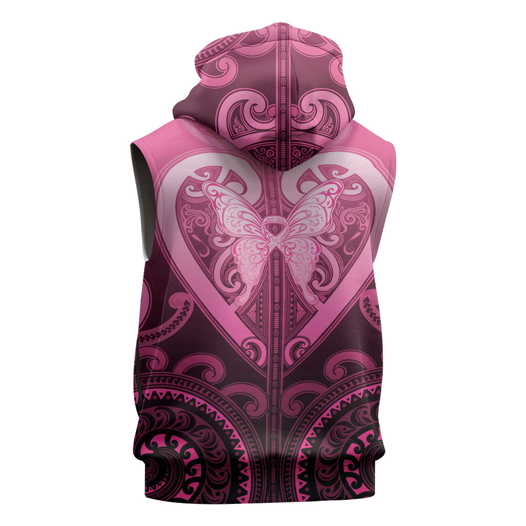 Aotearoa Breast Cancer Sleeveless Hoodie Maori Tribal Pattern