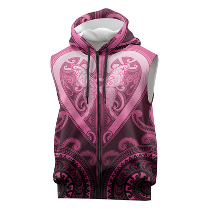Aotearoa Breast Cancer Sleeveless Zip Hoodie Maori Tribal Pattern