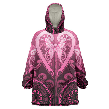 Aotearoa Breast Cancer Wearable Blanket Hoodie Maori Tribal Pattern