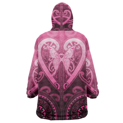 Aotearoa Breast Cancer Wearable Blanket Hoodie Maori Tribal Pattern