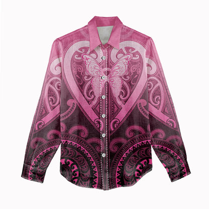 Aotearoa Breast Cancer Women Casual Shirt Maori Tribal Pattern