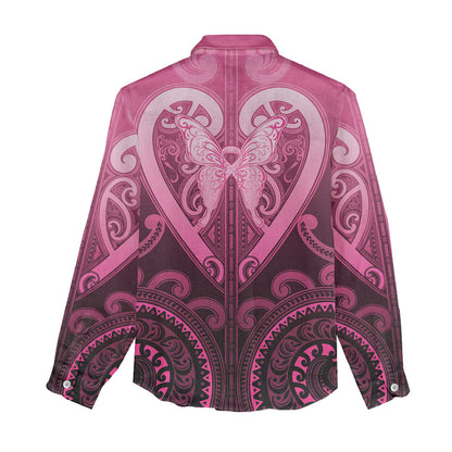 Aotearoa Breast Cancer Women Casual Shirt Maori Tribal Pattern