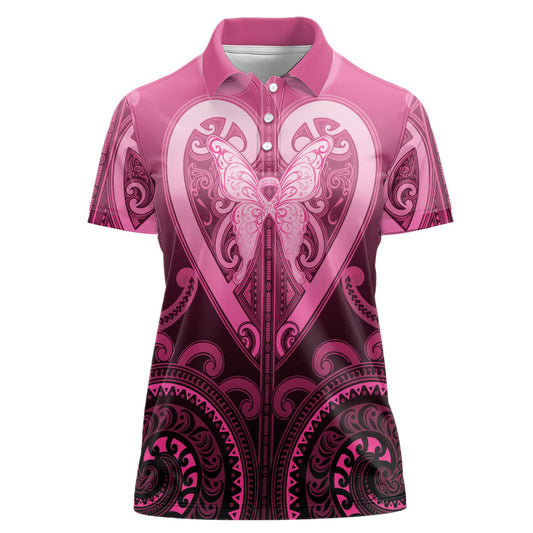 Aotearoa Breast Cancer Women Polo Shirt Maori Tribal Pattern