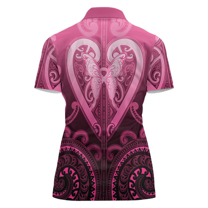 Aotearoa Breast Cancer Women Polo Shirt Maori Tribal Pattern