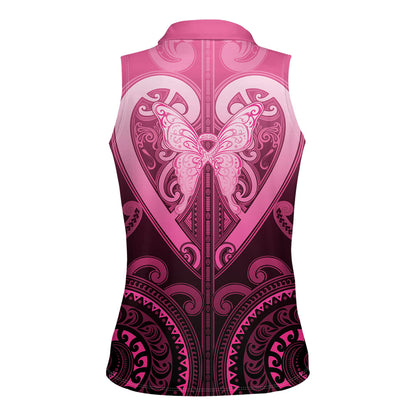 Aotearoa Breast Cancer Women Sleeveless Polo Shirt Maori Tribal Pattern