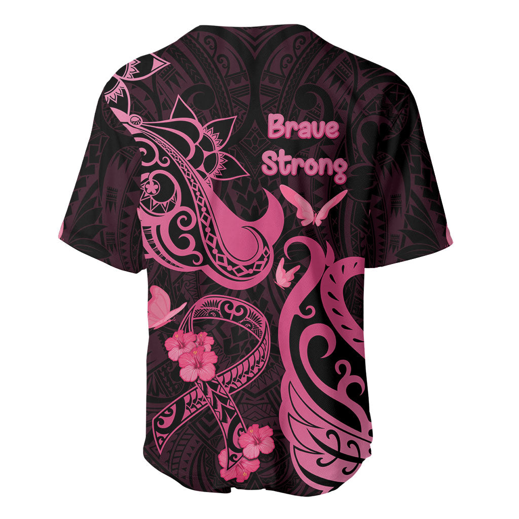 Breast Cancer Baseball Jersey Ribbon Polynesian Pattern Black Version
