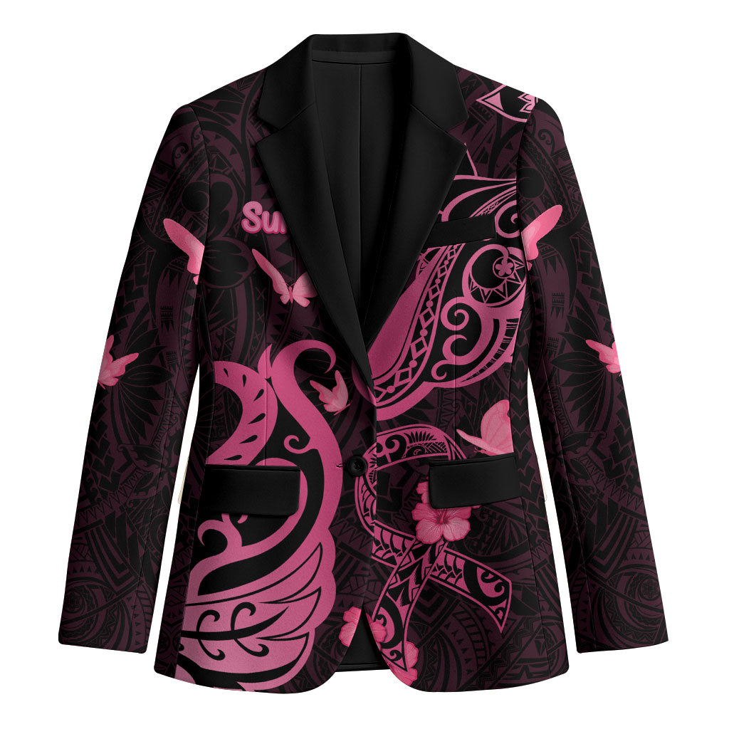 Breast Cancer Blazer Ribbon Polynesian Pattern Black Version