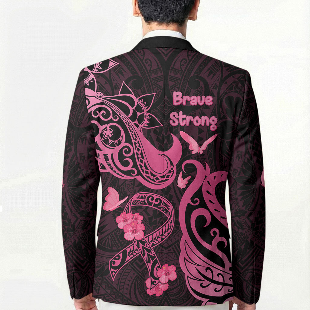 Breast Cancer Blazer Ribbon Polynesian Pattern Black Version