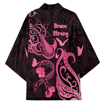 Breast Cancer Kimono Ribbon Polynesian Pattern Black Version