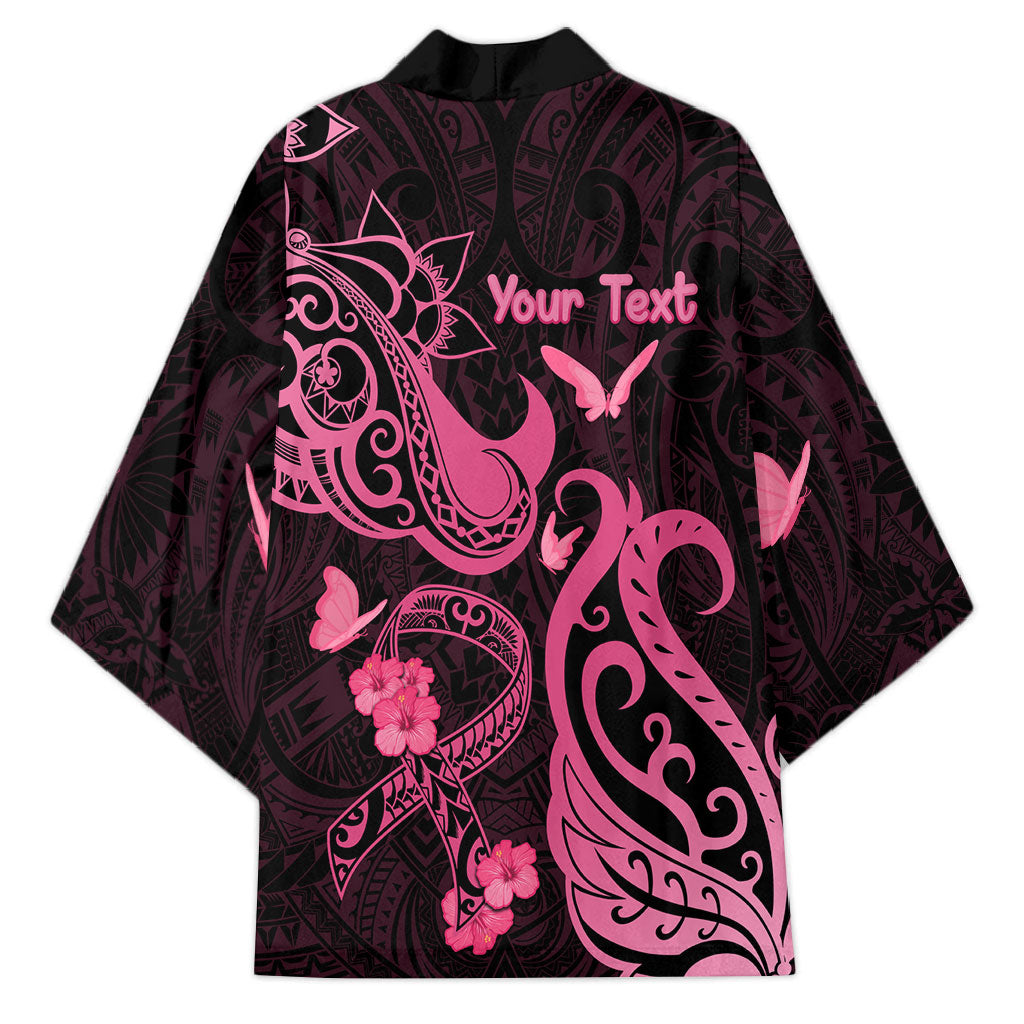 Personalized Breast Cancer Kimono Ribbon Polynesian Pattern Black Version