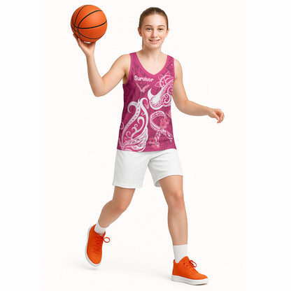 Breast Cancer Basketball Jersey Ribbon Polynesian Pattern Pink Version