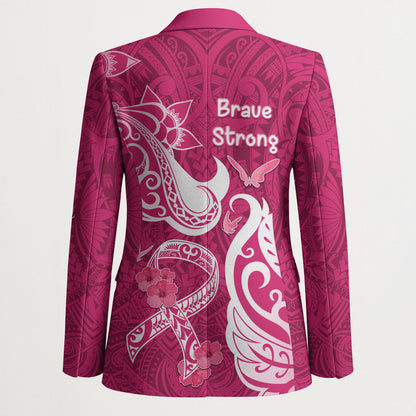 Breast Cancer Blazer Ribbon Polynesian Pattern Pink Version