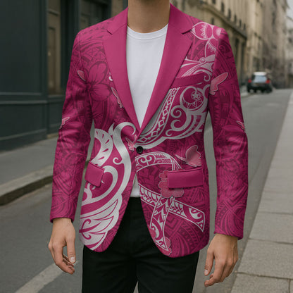 Breast Cancer Blazer Ribbon Polynesian Pattern Pink Version