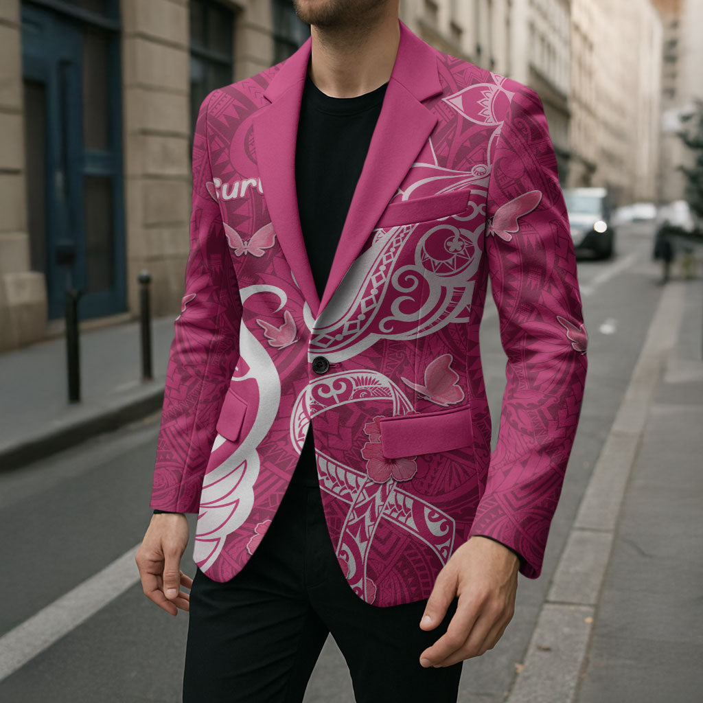 Breast Cancer Blazer Ribbon Polynesian Pattern Pink Version