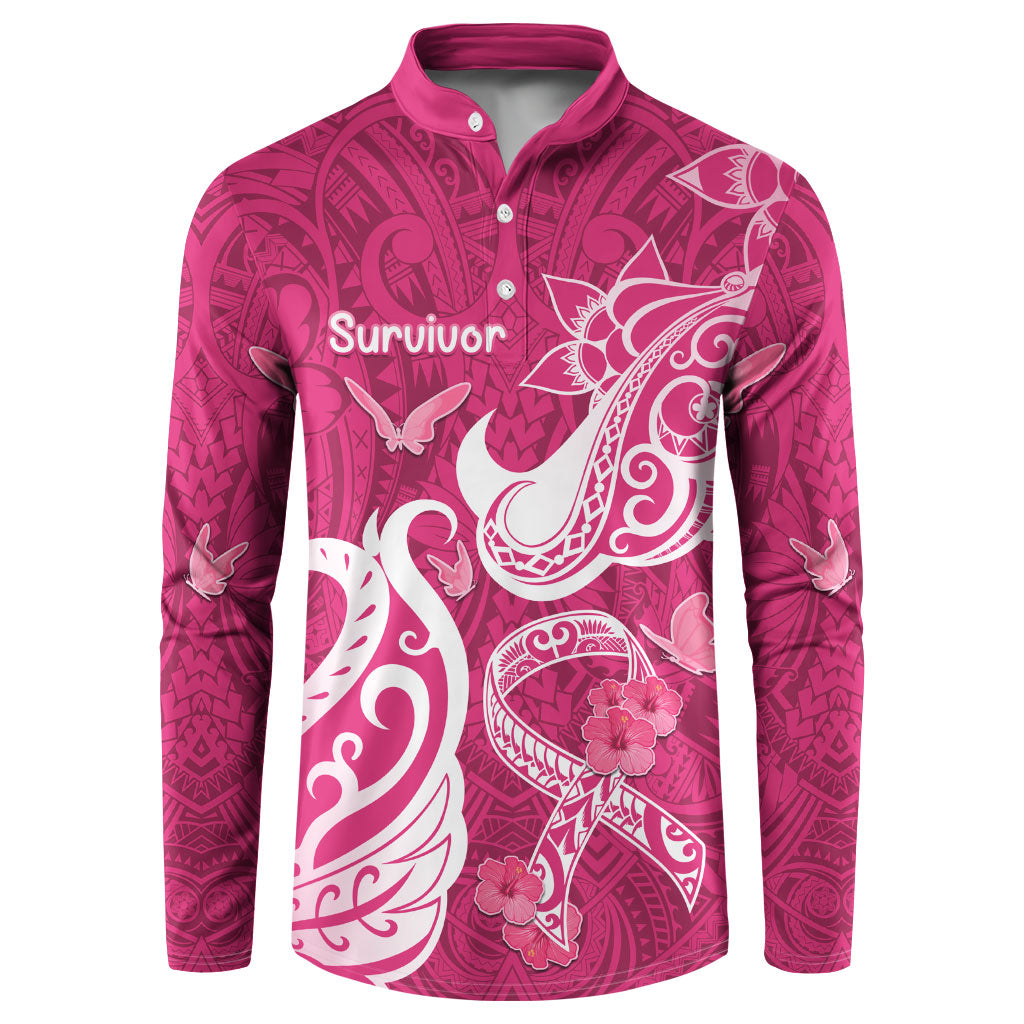 Breast Cancer Button Sweatshirt Ribbon Polynesian Pattern Pink Version