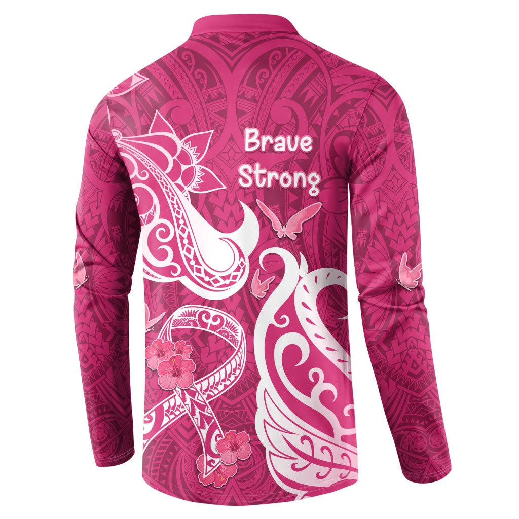 Breast Cancer Button Sweatshirt Ribbon Polynesian Pattern Pink Version