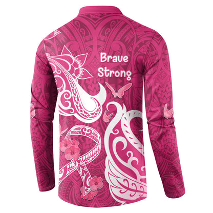 Breast Cancer Button Sweatshirt Ribbon Polynesian Pattern Pink Version