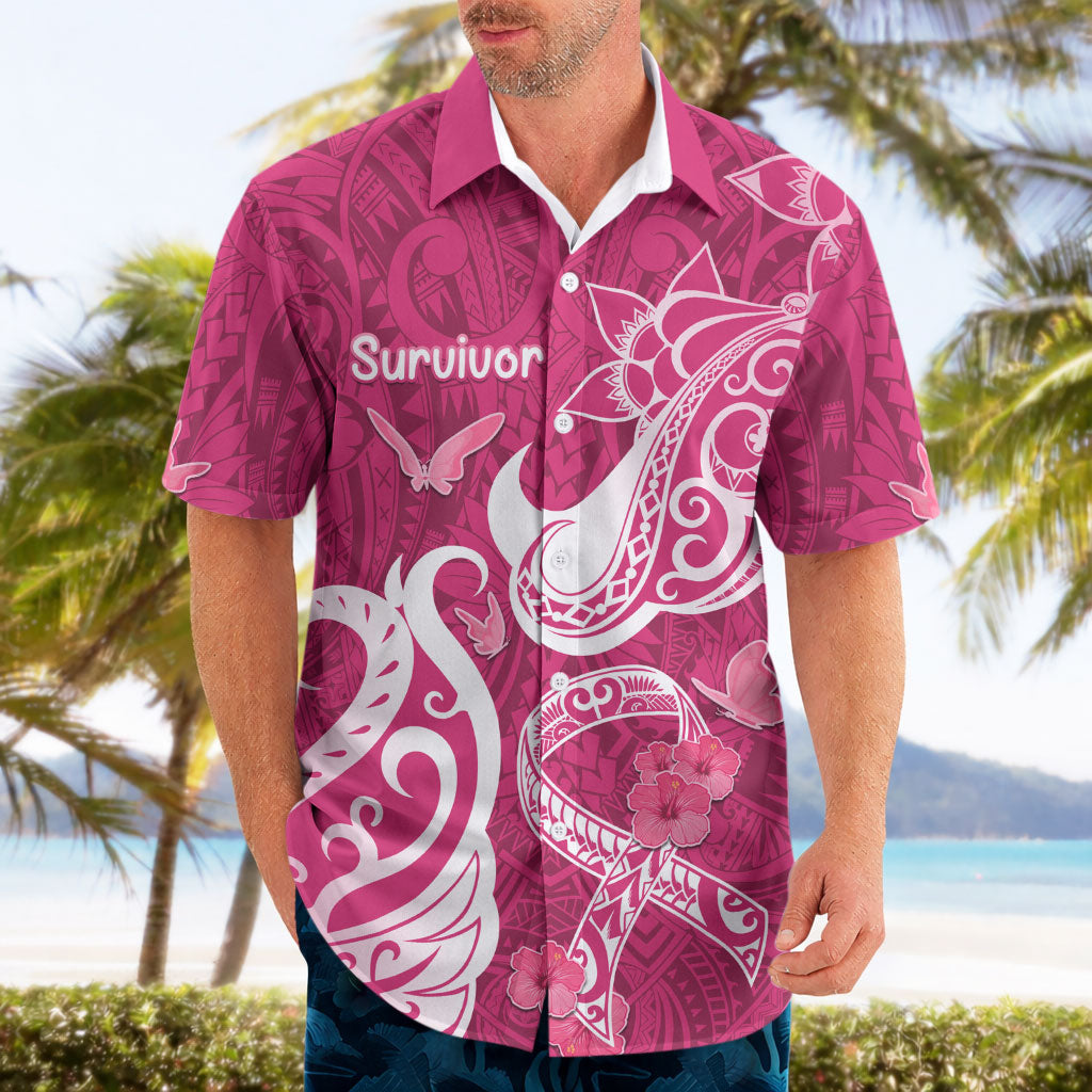 Breast Cancer Hawaiian Shirt Ribbon Polynesian Pattern Pink Version